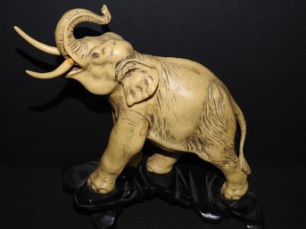 Vintage Signed Highly Detailed Ivory Style Replica Elephant Statue