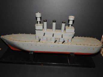 Great Looking HUGE 24 Inch Old Battleship Wooden Folk Art