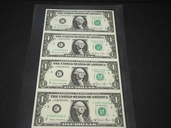 RARE Uncut Sheet 1981 SAME SERIAL NUMBERS One Dollar Bills Laminated For Protection Great Shape