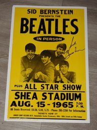 Vintage Signed The Beatles Sid Bernstein Cardboard Concert Poster At Shea Stadium