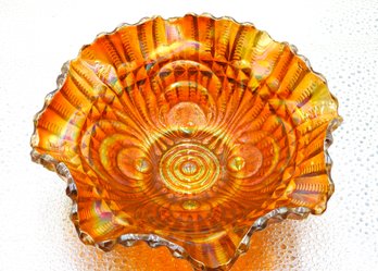 G24 Early  Marigold Ruffled Carnival Glass Bowl