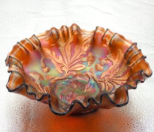 G43 Early Fenton Dark Marigold Amethyst Carnival Glass Bowl