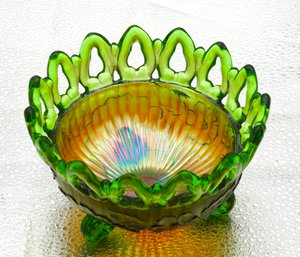 G47 Early Northwood Green Wild Rose Carnival Glass Bowl