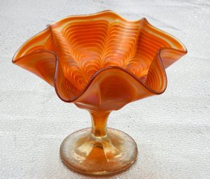 G51 Early Fenton Peacock Tail Ruffled Carnival Glass Compote