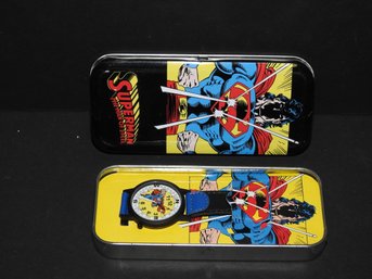 Never Used Superman Watch In Collectors Tin Case