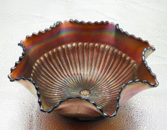 G62 Early Northwood Amethyst Stipple Ray Carnival Glass Dish
