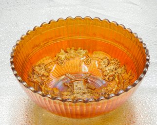 G63 Early Marigold Wind Mill Carnival Glass Bowl