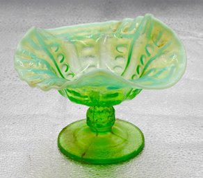 G72 Early Fenton Green Opalescent Carnival Glass Compote