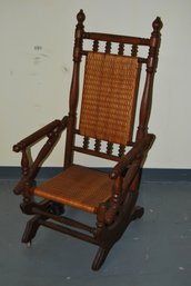 Antique Rocking Chair With Wicker Seat And Back 45'tall 22'wide 24'dept