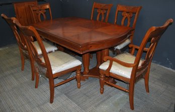 Contemporary Dining Table With Two Leaves And Six Chairs.