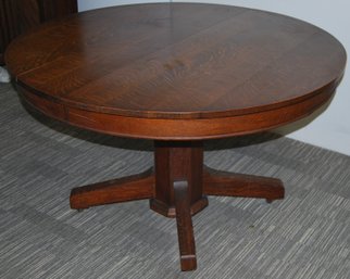 Antique 48' Round Mission Style Table On Coasters