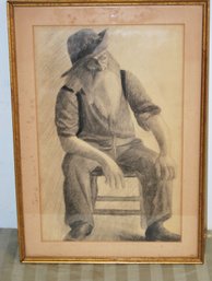 (pic#3) Framed Drawing Of Old Man By Adelaide E. Schultz.