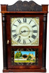 Antique Riley Whiting Mantel Clock With Reverse Painted Scene
