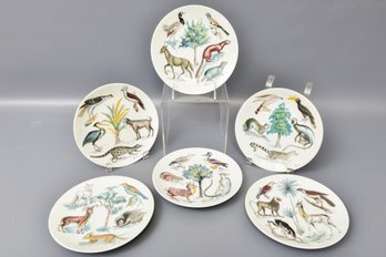 Set Of Six Signed Claude Beyer Limoges Hand Painted Decorative Earthly Paradise Plates