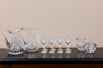 Set Of 12 Stuart England Crystal Cordial Glasses, Serving Pitchers, Sugar And Creamer Set