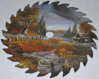 Lovely Hand Painted Folk Art Saw Blade Signed Marie Covey 64'