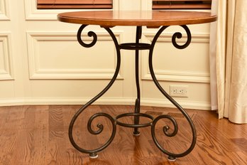 Ethan Allen Round Wood Accent Table With Iron Base