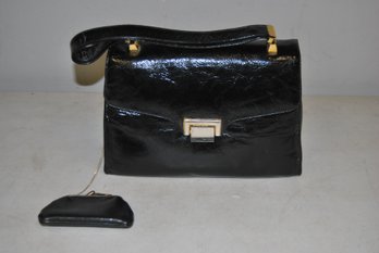 Beautiful 1960's Vintage Koret Black Leather Purse With Attached Coin Purse