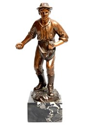 Bronze Sculpture Depicting A Sower On Marble Base