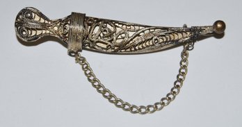 Very Cool Silver Vintage Filigree Sword In Sheath Brooch