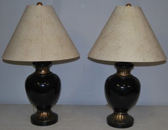 Pair Of Beautiful Black And Gilded Table Lamps By Mar-kel Lighting Inc.