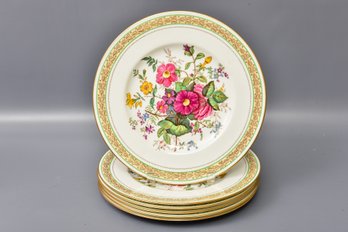 Set Of Six Wedgwood Floral Gilt Trimmed Dinner Plates - Made In England