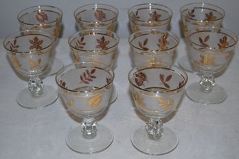 Vintage Set Of Ten Libbey Gold Leaf Footed Cordial Drinking Glasses