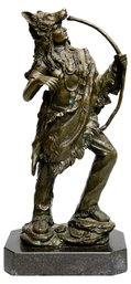 Vintage Bronze Warrior Chief Sculpture On Marble Base