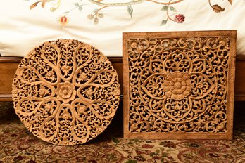 Pair Of Pierced Carved Wood Wall Hangings