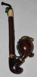 Vintage Wood Smoking Pipe With Dog Hunting Scene