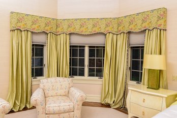 Custom Silk Fully Lined Drapery Panels With Cornices And Multi-colored Tassel Trim (2 Of 2)