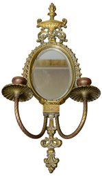 Brass And Mirrored Two Arm Candle Wall Sconce