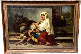 After Delaroche Pilgrims In Rome Unsigned Oil On Canvas Painting