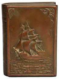 Antique Jennings Brothers Brass Copper Jewelry Trinket Book Box With Ship Design