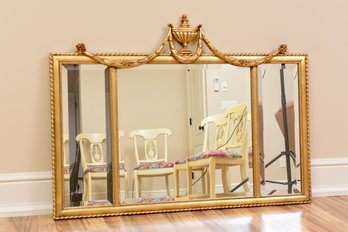 Ethan Allen Georgian Style Italian Gilt Wood Triptych Beveled Edge Wall Mirror