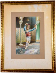 Signed Miasser Framed Watercolor Painting Of Man Standing With Sword (Purchased For $3,500)