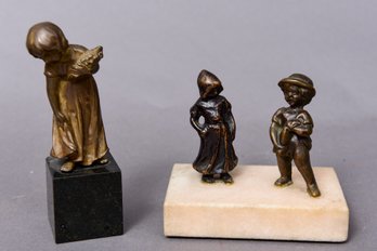 Pair Of Bronze Figurines On Marble Base And More