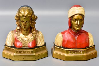 Pair Of Vintage 1930s Signed MB Mandel Boston Dante And Beatrice Bookends
