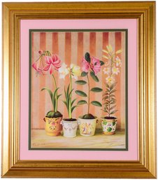 Fabrice De Villeneuve Framed Print Potted Flowers Signed By Artist