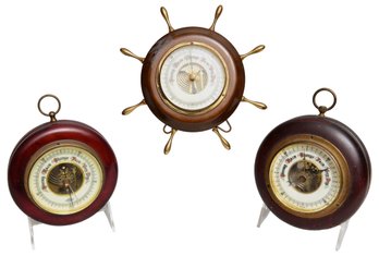 Set Of Three Vintage German Wood Barometers