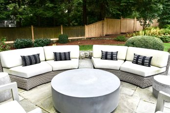 Kingsley Bate Sag Harbor Three Piece Sectional Curved All Weather Wicker Armless Settees And Center Table