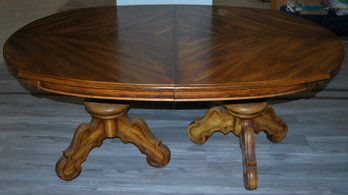 Vintage Dining Table With Metal Base And Two Leaves