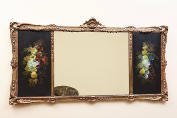 Hand Painted Three Panel Floral Over The Mantle Mirror