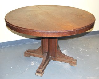 Antique Round Mission Style Dining Table On Caster