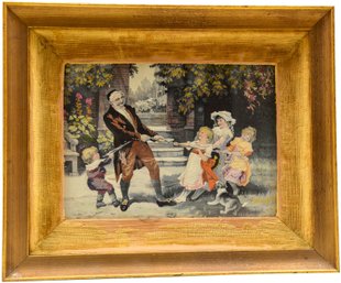 Framed Antique Silk Embroidery Art Titled 'Tug Of War'