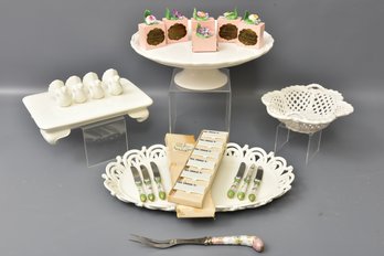 Ceriart Portuguese Cake Stand, Coalport Hand Made Flower Place Card Holders, Platters And More
