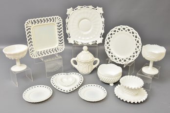 Collection Of Milk Glass - Plates, Heart Shaped Trinket Dishes And More