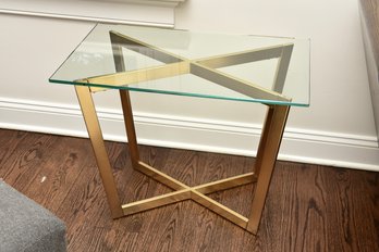 West Elm Modern Cross Base Glass Gilt Side Table