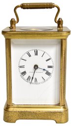 Antique Waterbury Clock Co. Jeweled Movement Brass Carriage Table Clock With Enamel Dial
