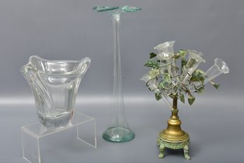 Daum France Crystal Vase, Brass And Hand Blown Glass Epergnes And More